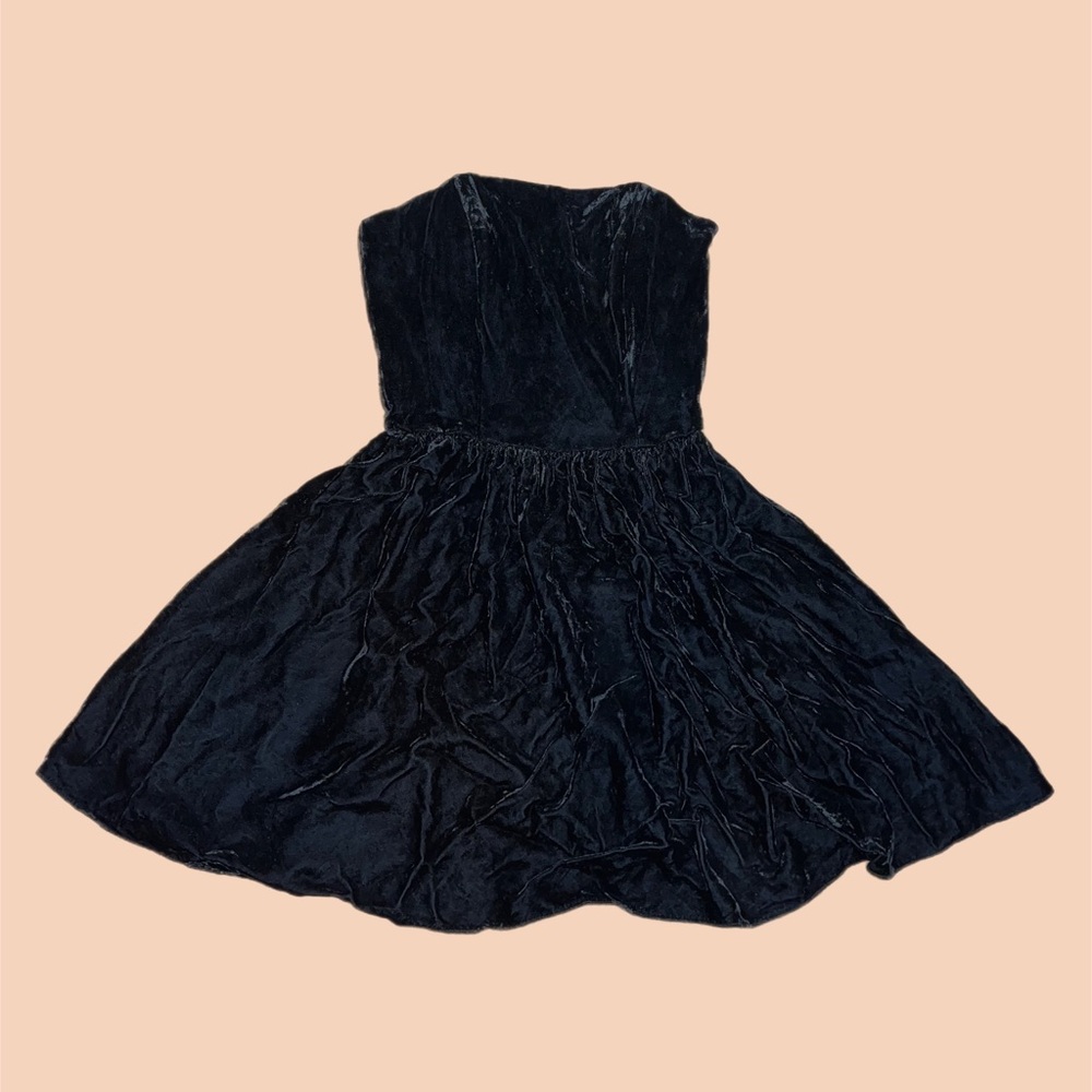 Vintage corset gathered waist velvet black mini dress